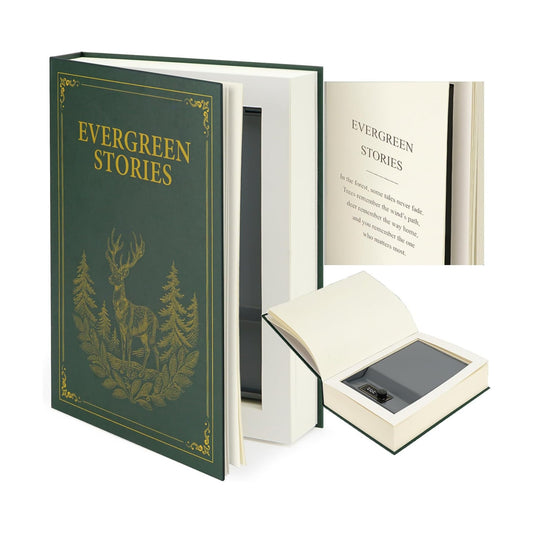 Large Decorative Book Safe / Green-evergreen Stories / 10.82 x 7.67 x 1.77