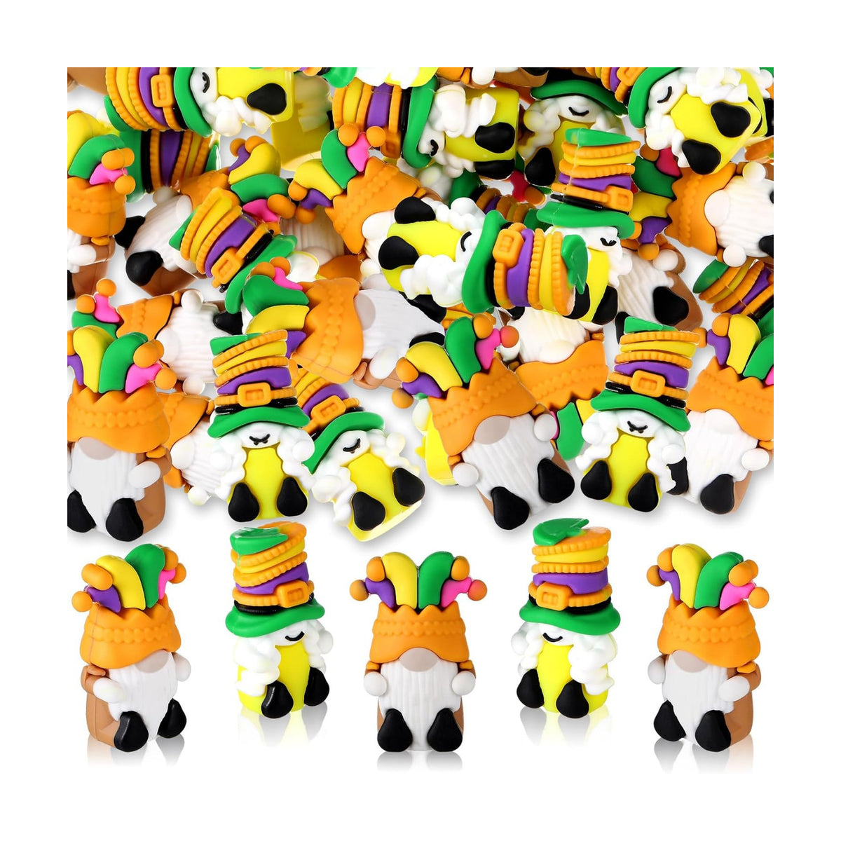 Lunmon 50 Pcs Mini Mardi Gras Gnomes Bulks 1.57 Inch PVC Gnomes Figurine Gifts Mardi Gras Collectible Figurines for Home Tabletop Farmhouse Shelf Decorations