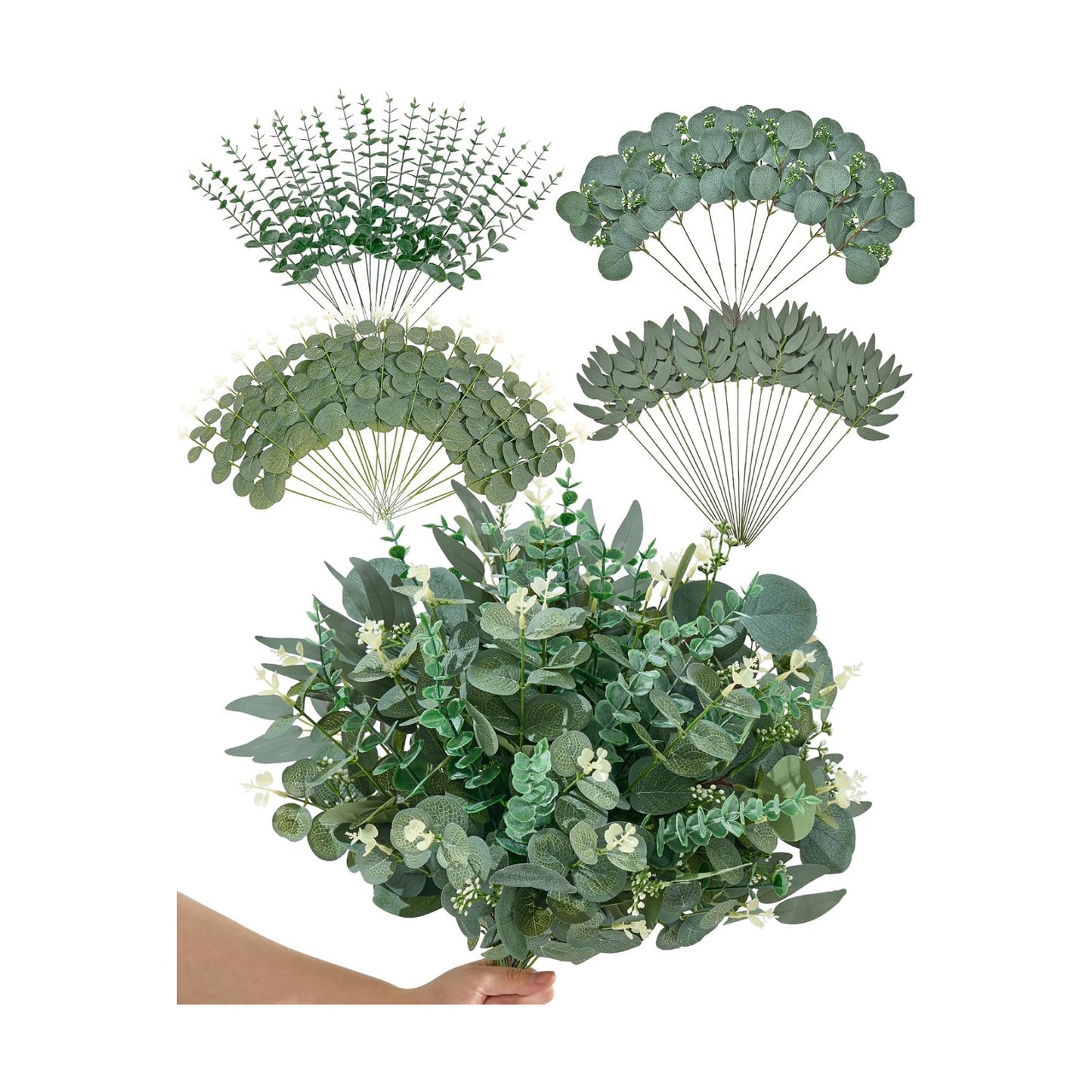 4 Kinds Artificial Stems Faux Sliver Dollar Fake / Greenery / Set of 75