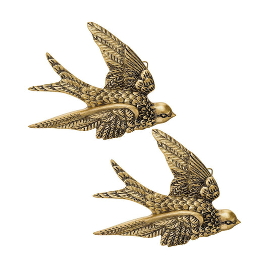 Vintage Bird Wall Sculpture Decor Art Antique 3D Sculpted / Classic Swallow / 4.7inch / Set of 2