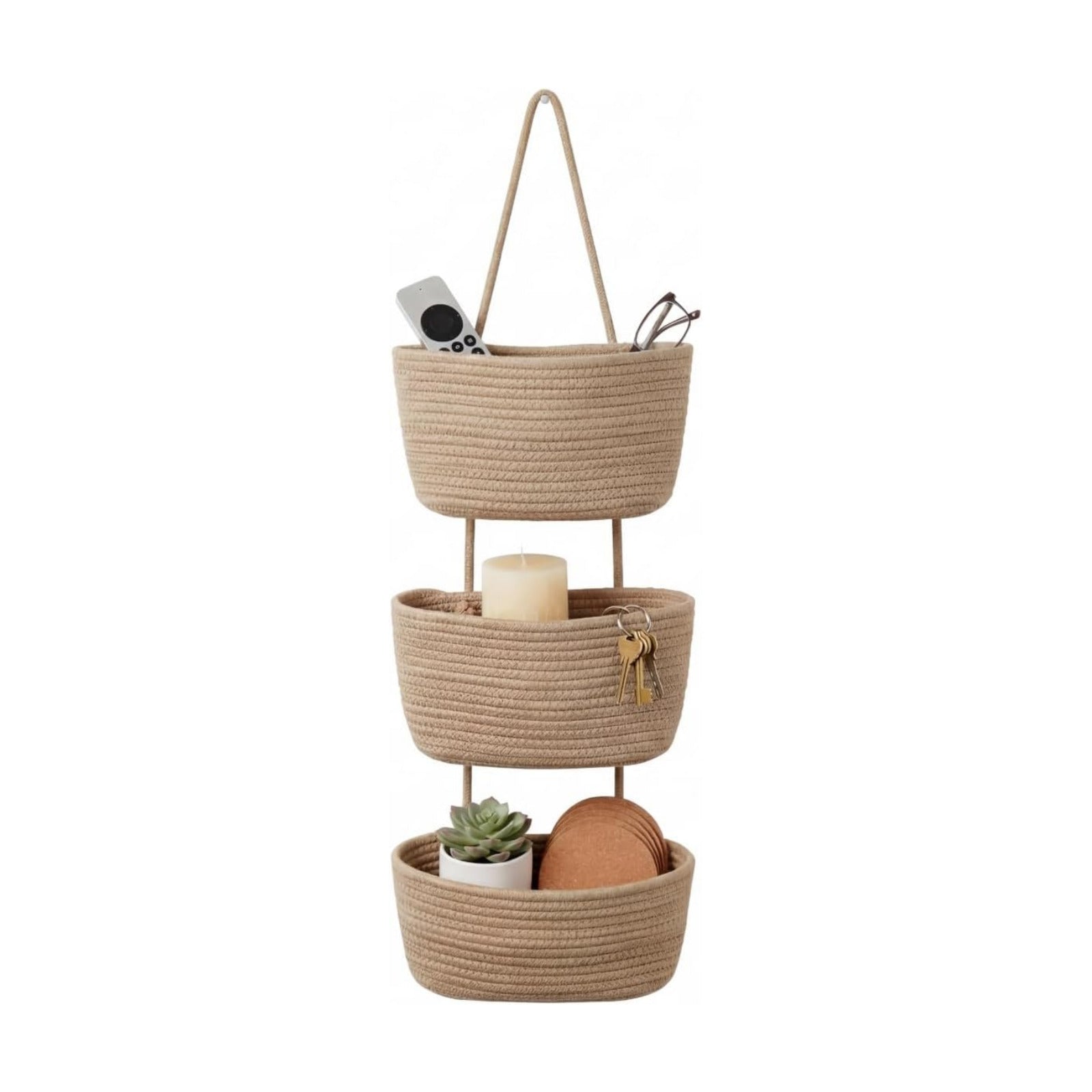 Hooks / Hanging Wall Basket / Jute