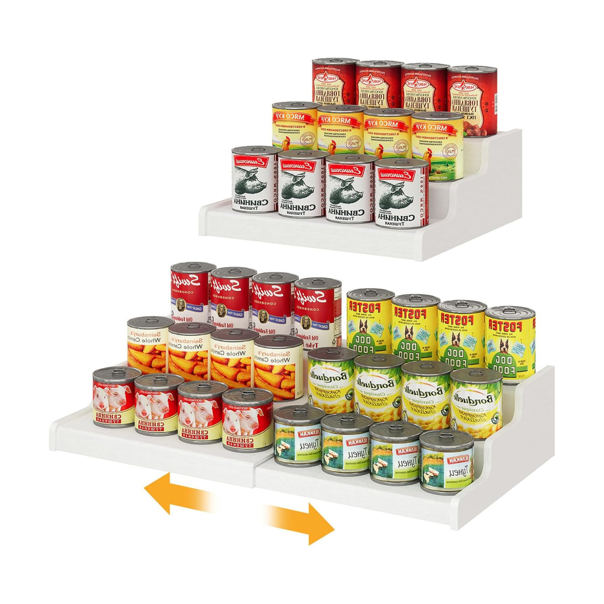 3-Tier Expandable Bamboo Can Organizer for Pantry, Holds 24 Cans, White | Adjustable Can Storage Rack for Kitchen