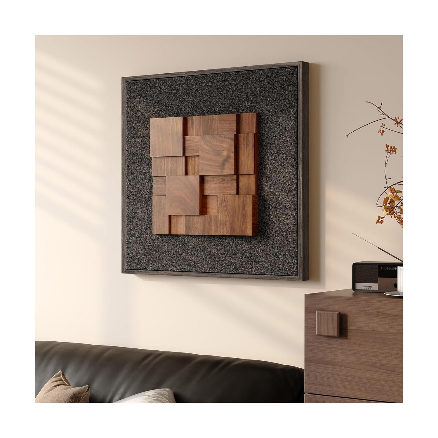 Framed 3D Textured Wood Wall Art / 24"L x 24"W / Black Brown
