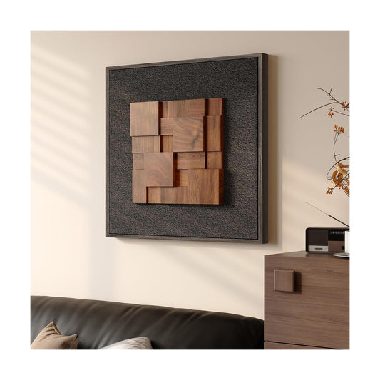 Framed 3D Textured Wood Wall Art / 24"L x 24"W / Black Brown