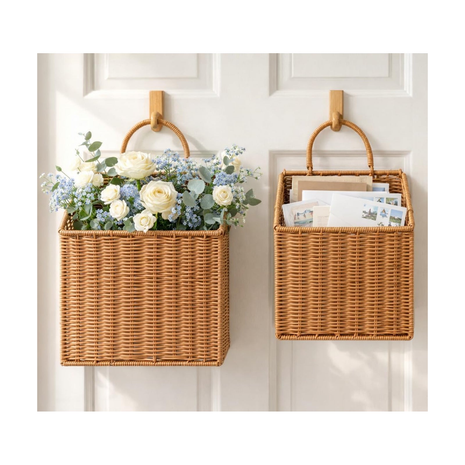 Handmade Rattan Hanging Wall Baskets / L+M / Set of 2