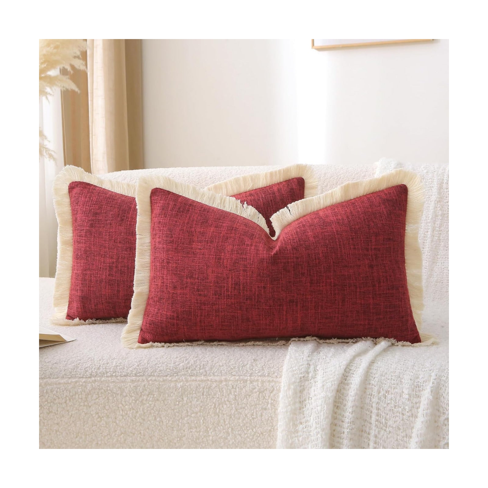 Rectangle Christmas Boho Decorative Throw Pillow Covers / Burgundy / 20 x 12