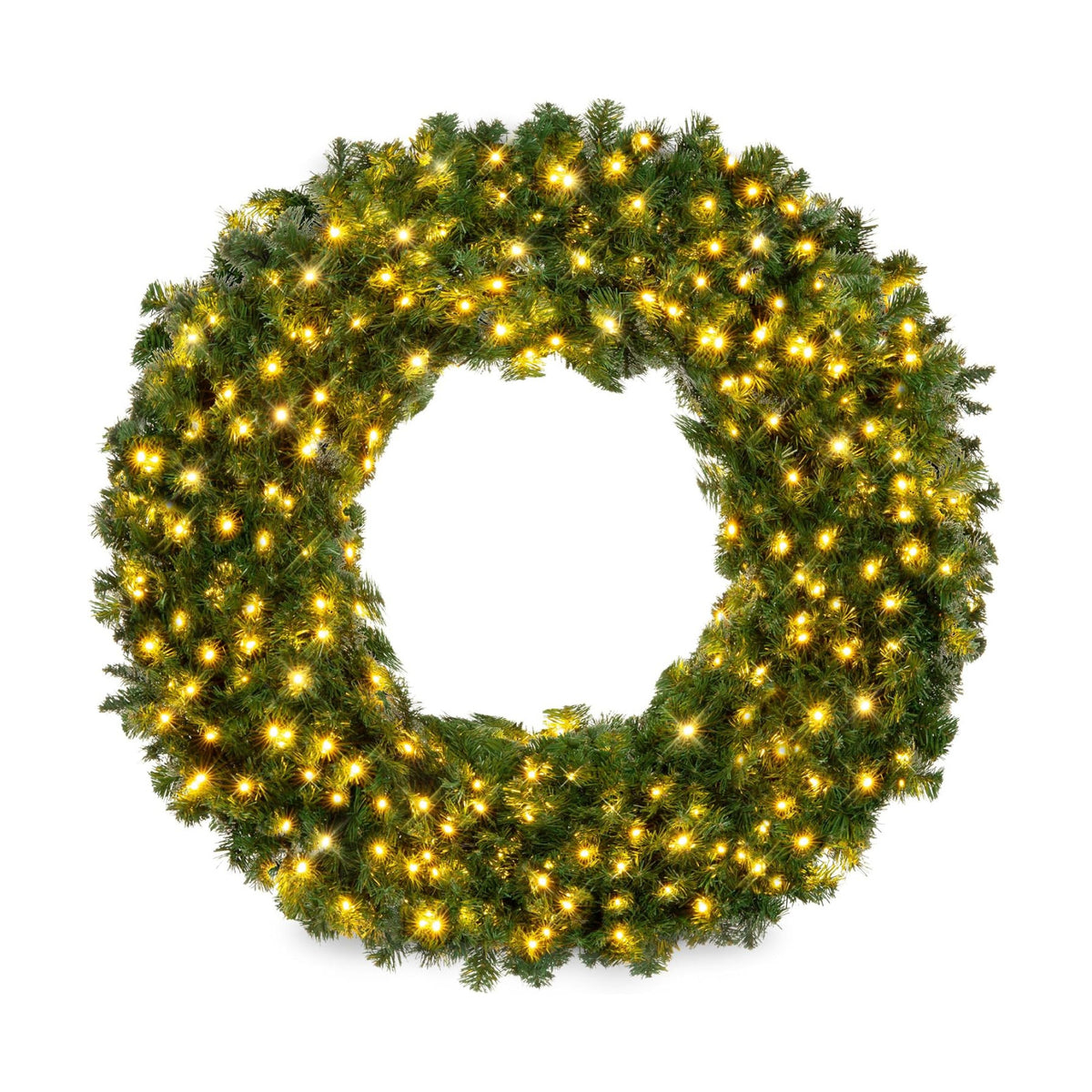 Best Choice Products 24in Large Artificial Pre-Lit Fir Christmas Wreath Holiday Accent Decoration w/ 50 LED Lights, 100 PVC Tips