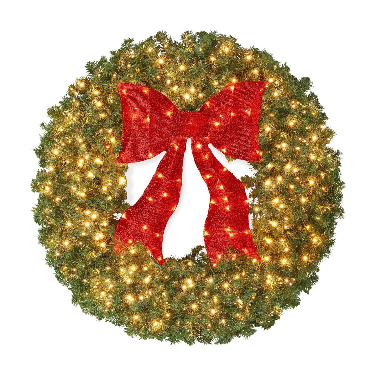 Best Choice Products 30in Large Artificial Pre-Lit Fir Christmas Wreath Holiday Accent Decoration for Door, Mantel w/Red Lighted Bow, 130 LED Lights, 220 PVC Tips, Power Plug-in