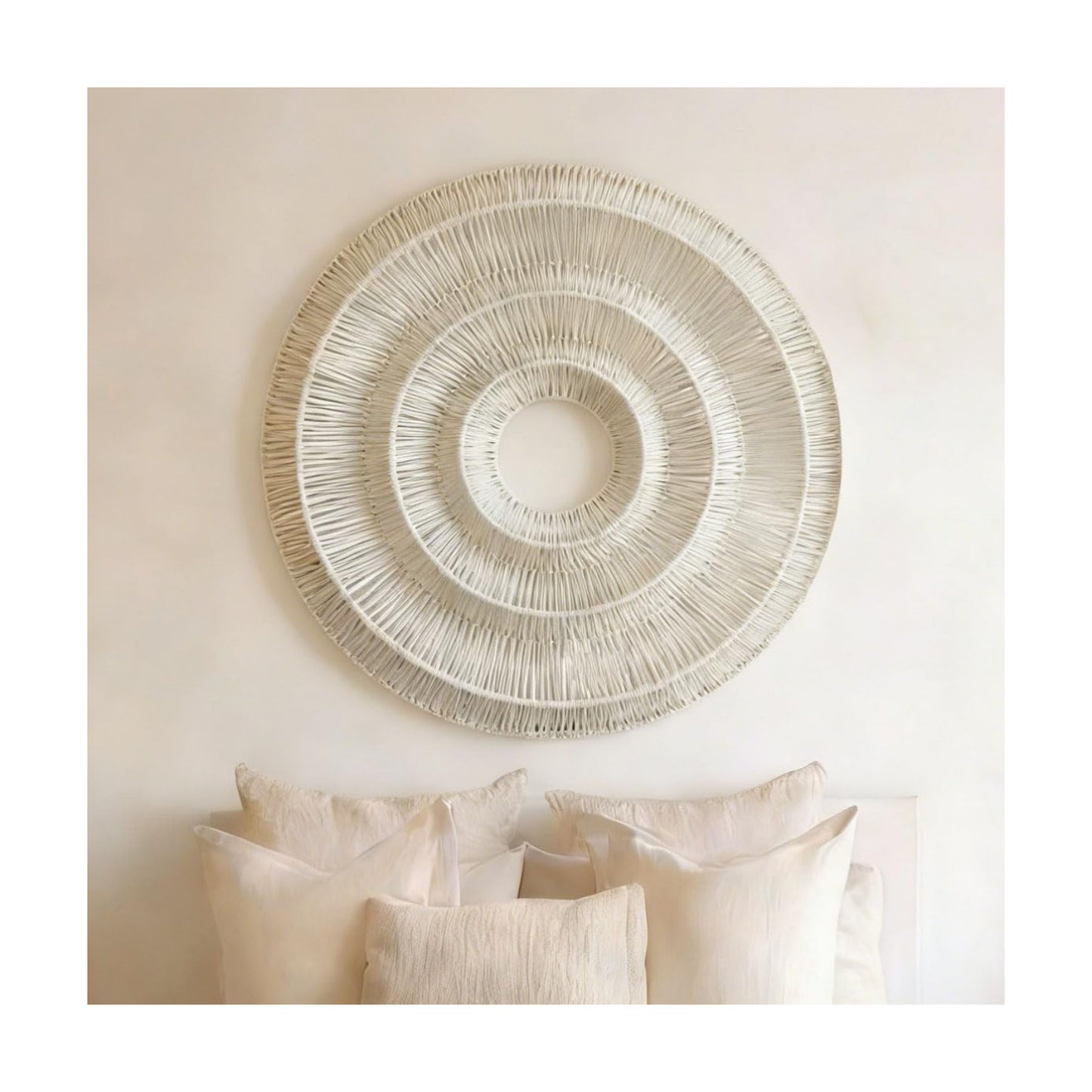 3D Round Boho Wall Basket. Large Rustic Wall Art / Beige