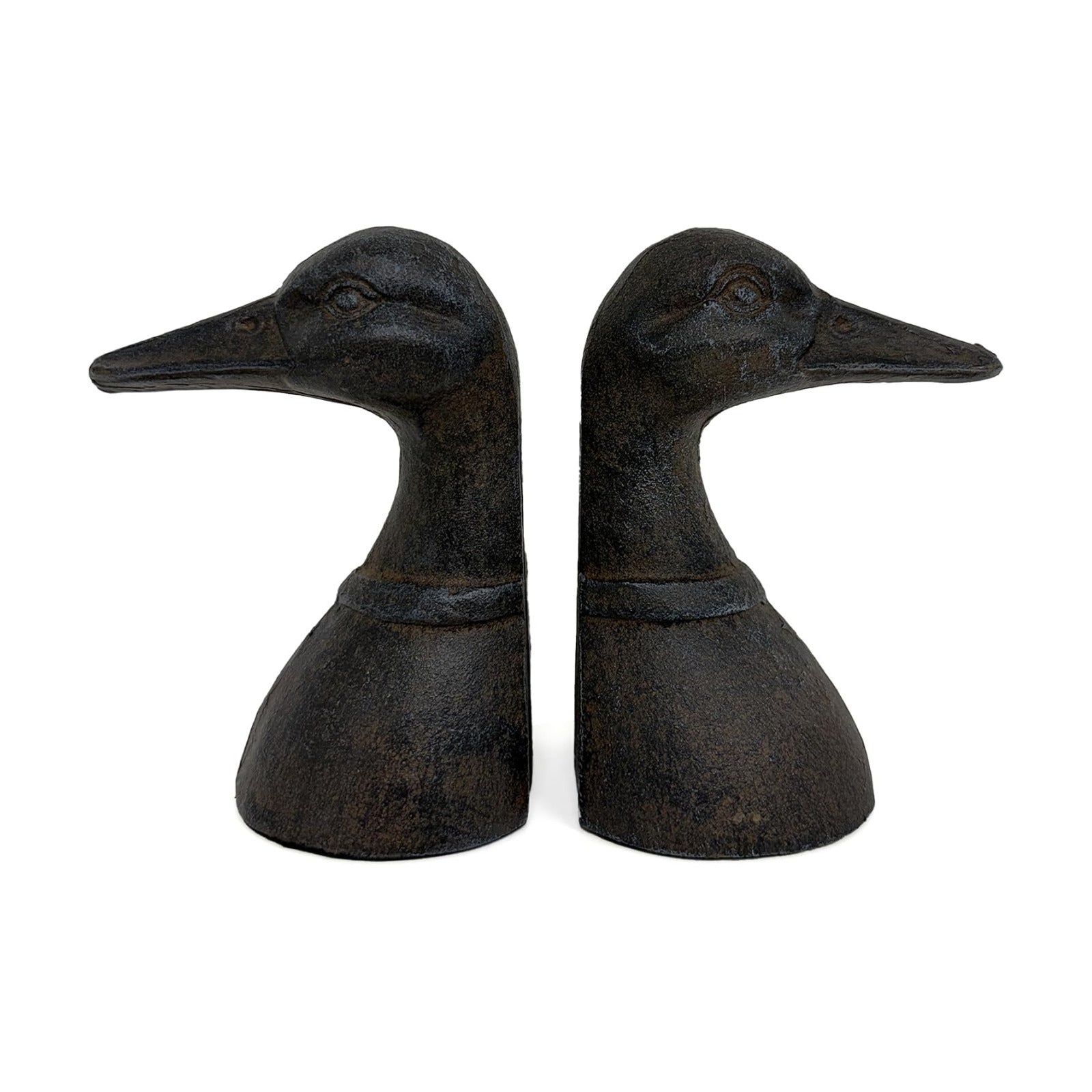 Decorative Distressed Cast Metal Duck Head Bookends
