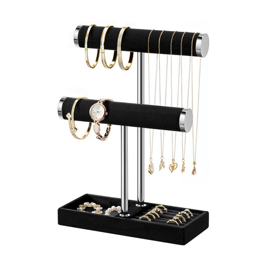 Detachable T Bar Velvet Bracelet Holder / Black and Silver