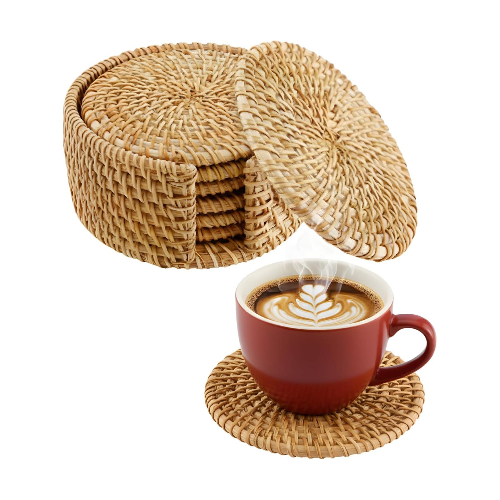 Holder / Boho Wood Cup Coasters / Set of 6