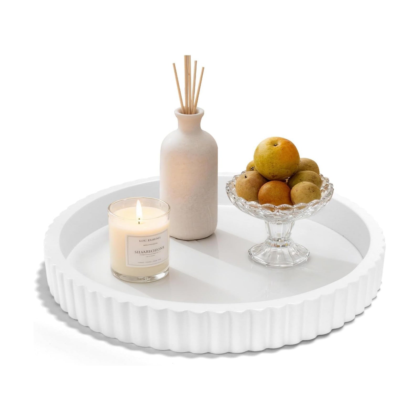 12'' Resin Modern Decorative Tray / White
