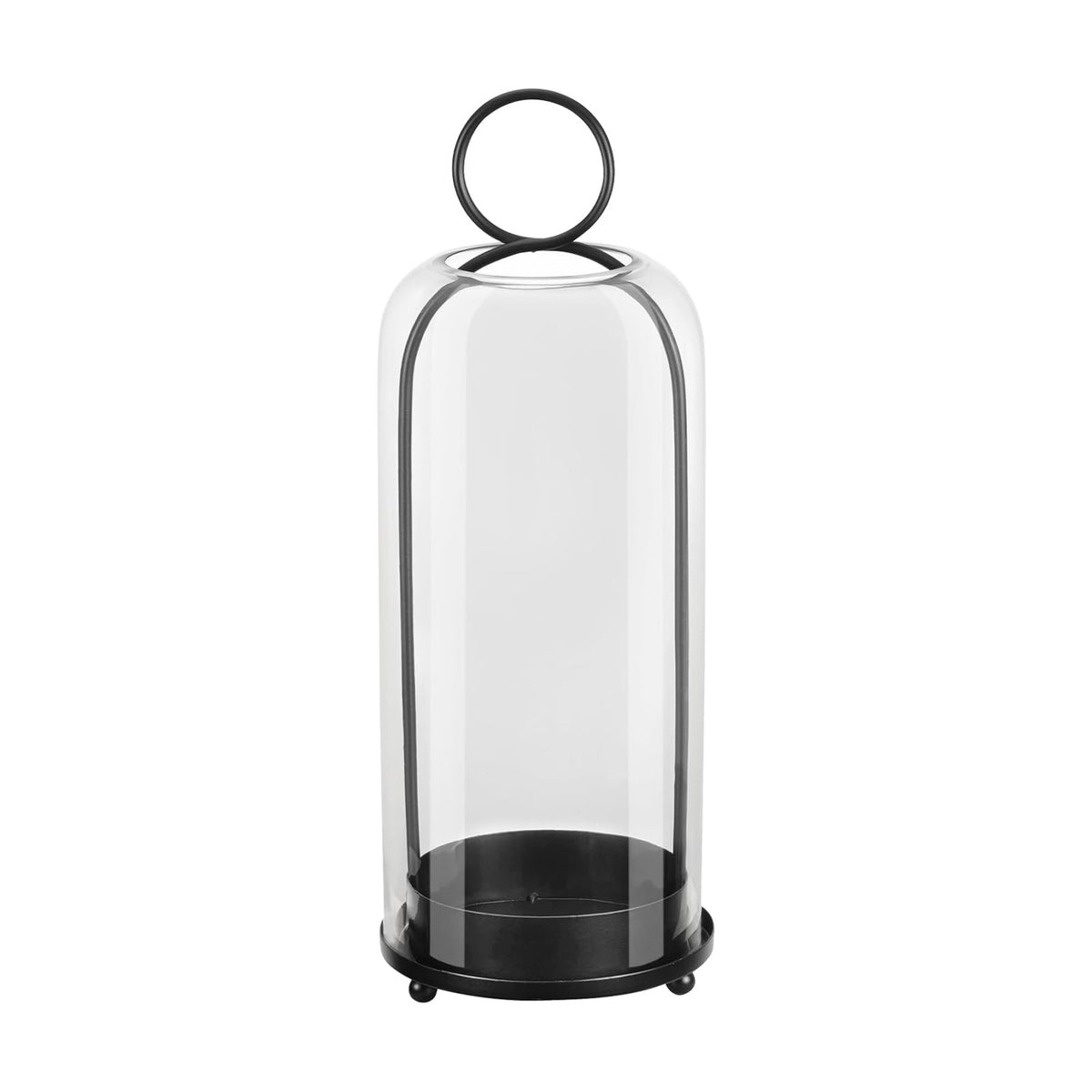 16" High Versatile Modern Metal Hurricane Lantern with Handmade Sturdy Glass Dome in Black for Pillar Candle & Plants