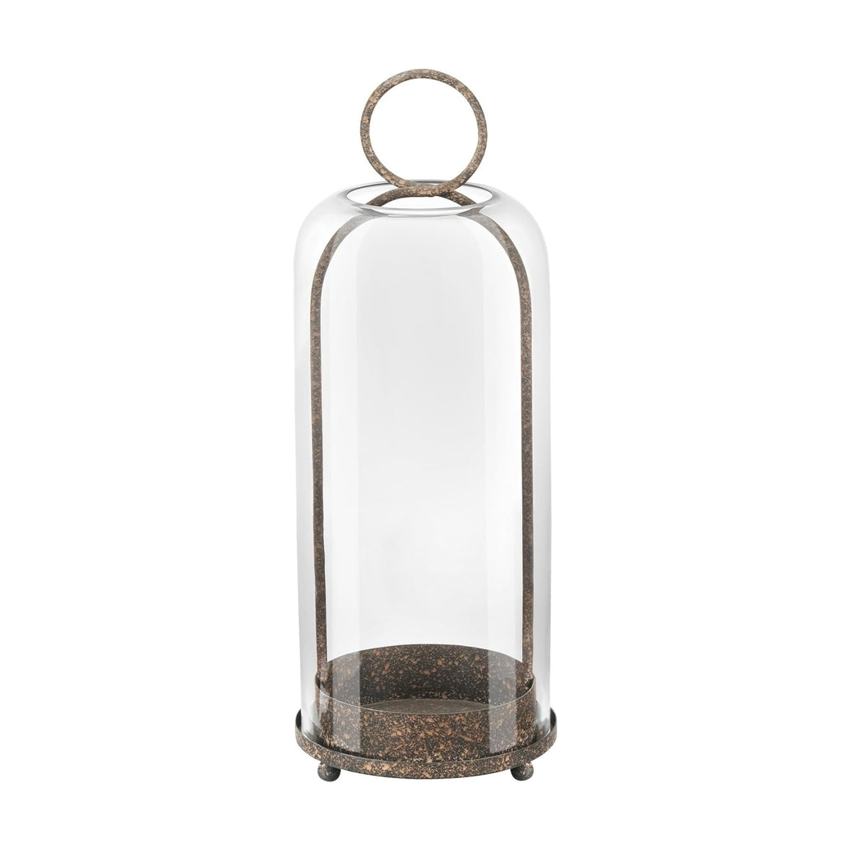 16" High Versatile Modern Metal Hurricane Lantern with Handmade Sturdy Glass Dome in Rustic Brown for Pillar Candle &