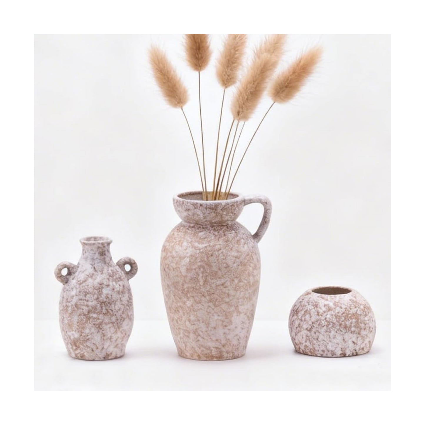 Ceramic Stone Modern Rustic Farmhouse Vase Centerpiece / 16 Khaki / Beige / Set of 3