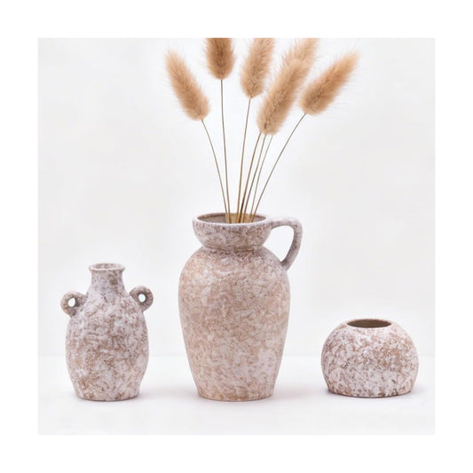 Ceramic Stone Modern Rustic Farmhouse Vase Centerpiece / 16 Khaki / Beige / Set of 3