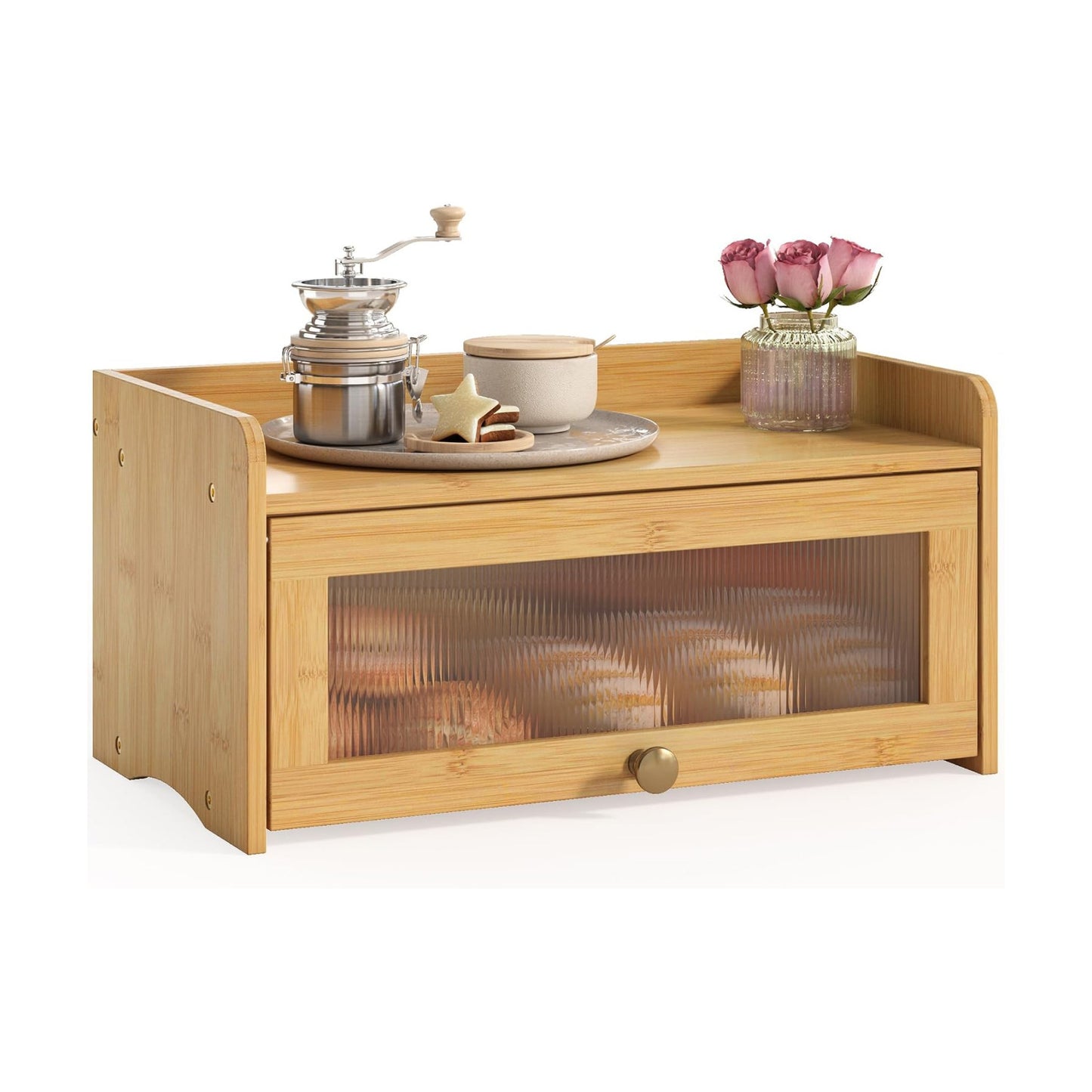 JANSNIMEN Vintage Bread Box for Kitchen Countertop, Bread Container Storage, Wooden Farmhouse Bread Box with Window