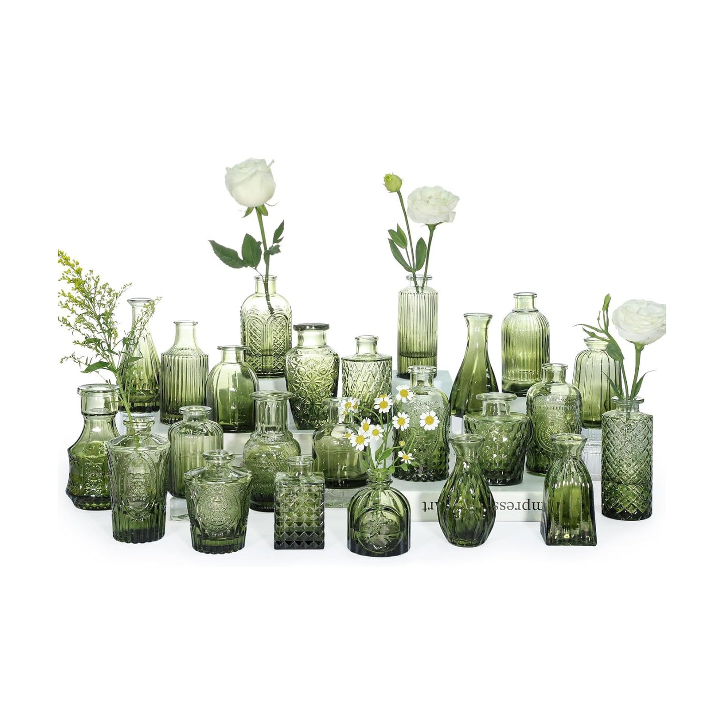 Mini Vintage Vase for Rustic / Green / Set of 24