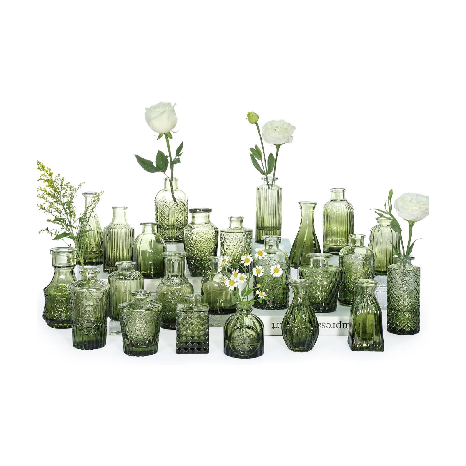 Mini Vintage Vase for Rustic / Green / Set of 24