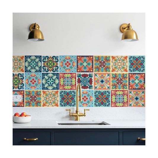 Colorful Bohemian Tile Stickers / 4 x 4 / Set of 30