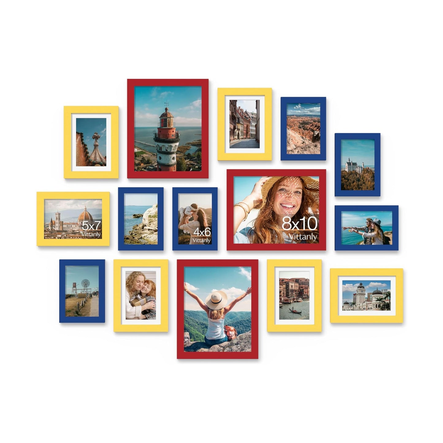 Vittanly 15 Pack Gallery Wall Frame Set, Red, Yellow, Blue