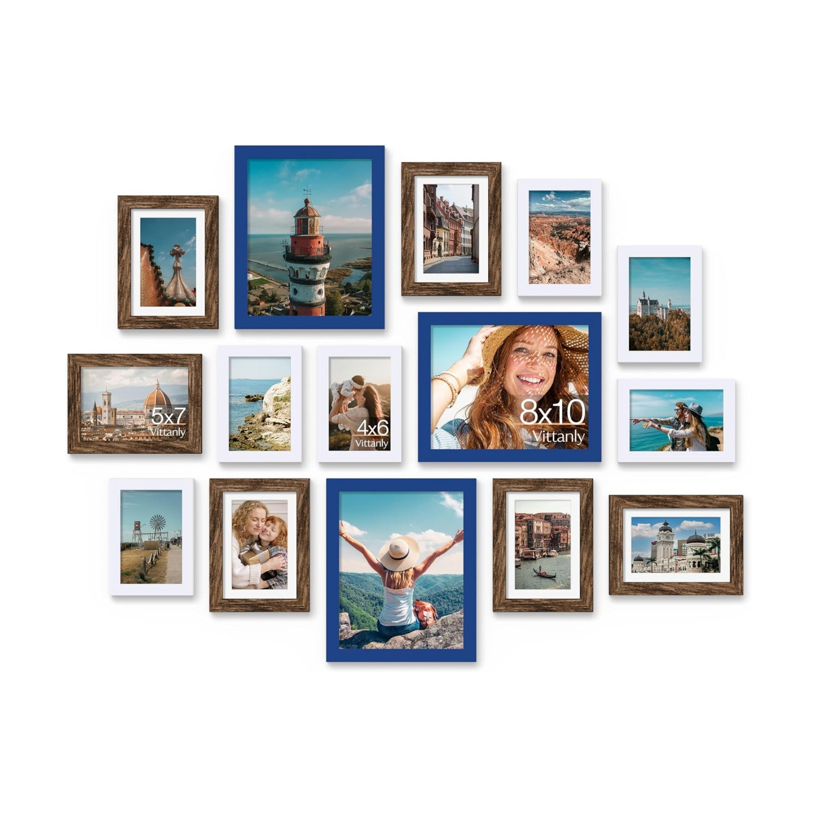Vittanly 15 Pack Gallery Wall Frame Set, Blue, Brown, White