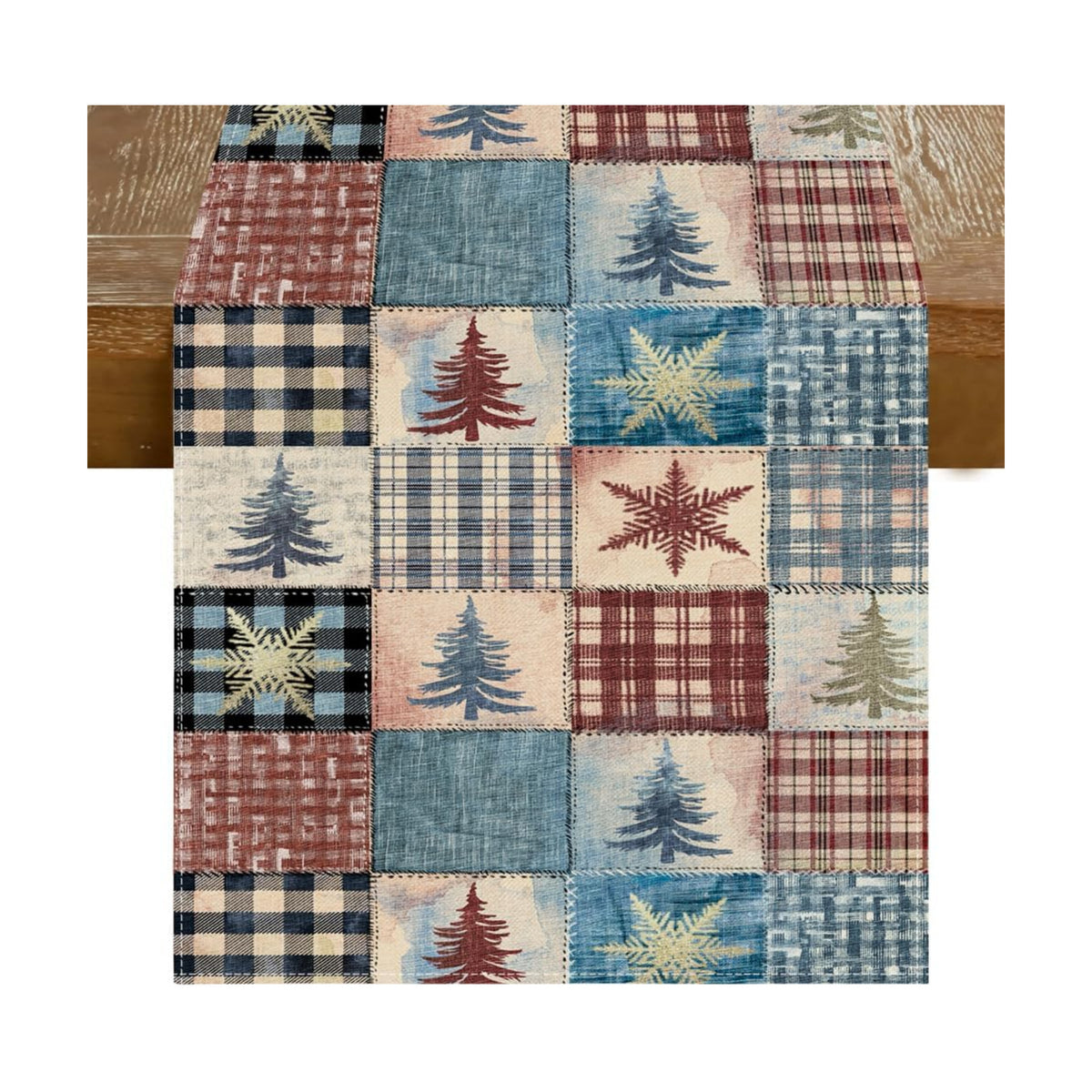 RABUSOFA Christmas Trees Table Runner 13 x 72 Inch, Waterclor Buffalo Plaid Seasonal Winter Holiday Xmas Winter Kitchen Dining Table Merry Christmas Decoration for Indoor Outdoor Home Party Decor
