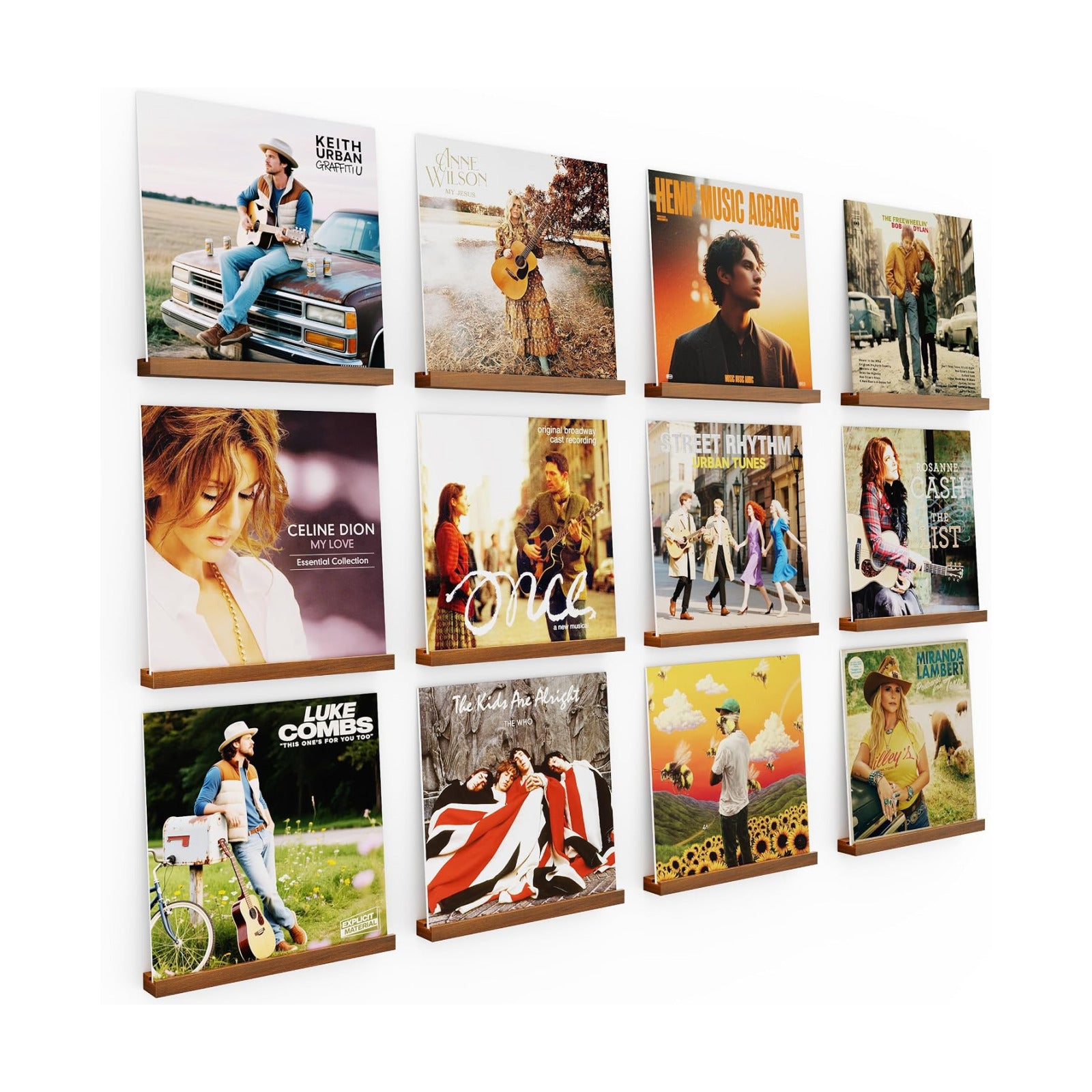 Emfogo Vinyl Record Shelf Wall Mount, 12 Pack Album Record Holder Wall, 12 inch Vinyl Record Storage Shelves Wall, Wood