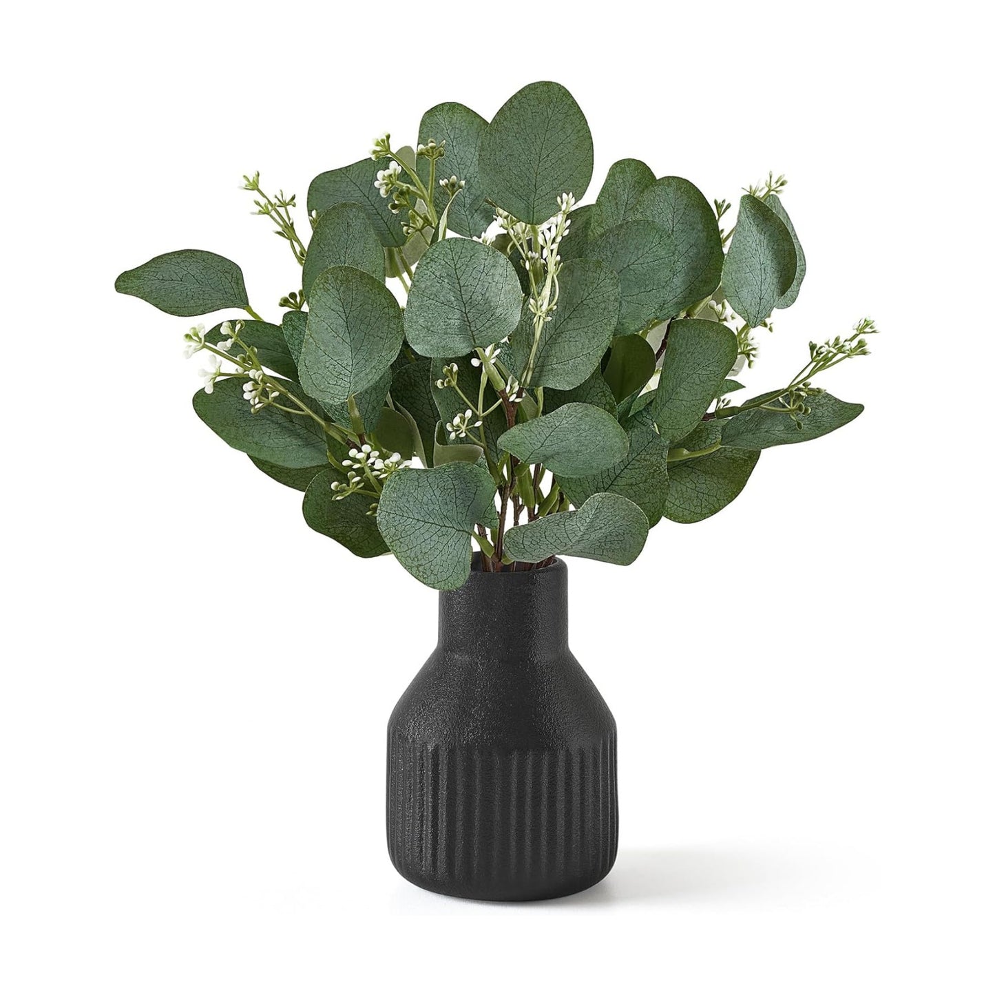 Artificial Eucalyptus Stems in Ceramic Vase Centerpiece Table Decorations Modern / Black / Small