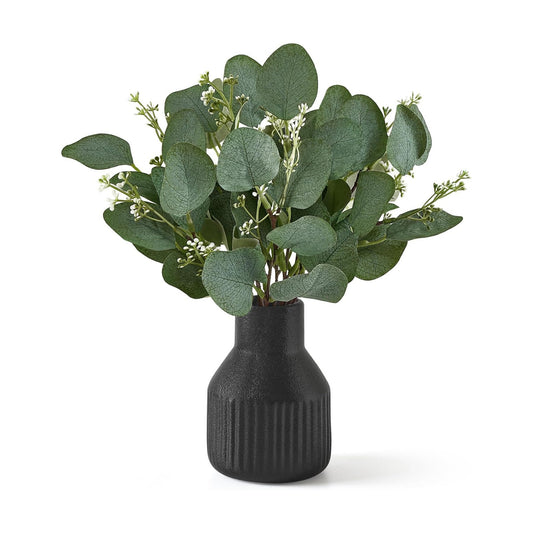 Artificial Eucalyptus Stems in Ceramic Vase Centerpiece Table Decorations Modern / Black / Small