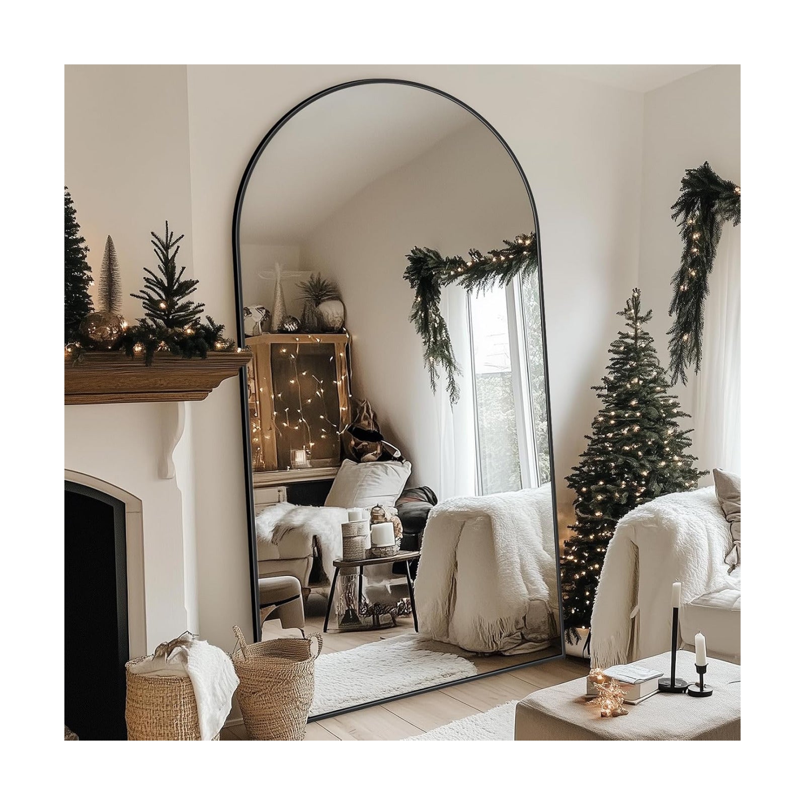 Antok 82" x44” Arched Full Length Mirror, Floor Mirror with Stand, Black
