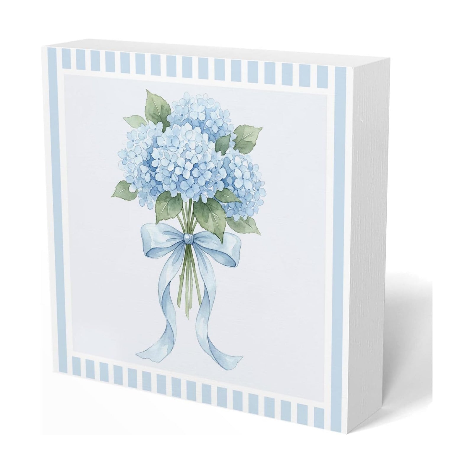 Light Blue Bow Hydrangea Wooden Box Sign / Flowers-blue Bow Hydrangea