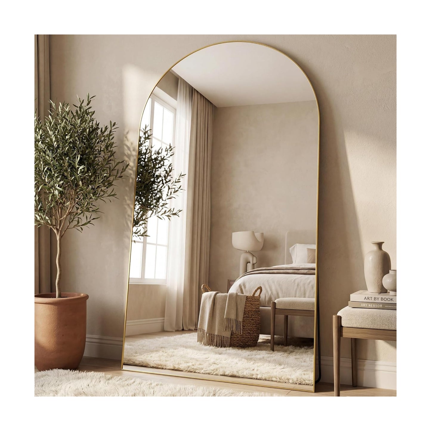 Antok 86" x46” Arched Full Length Mirror, Floor Mirror with Stand, Gold