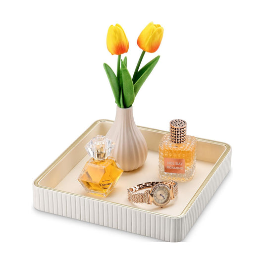 Leather Decorative Tray / Cream White