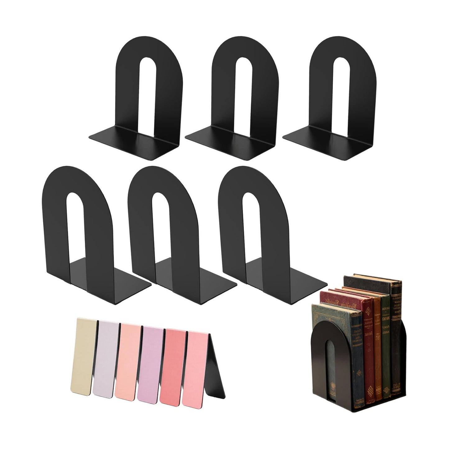 Metal Book Ends / Roubd / Black / Set of 6