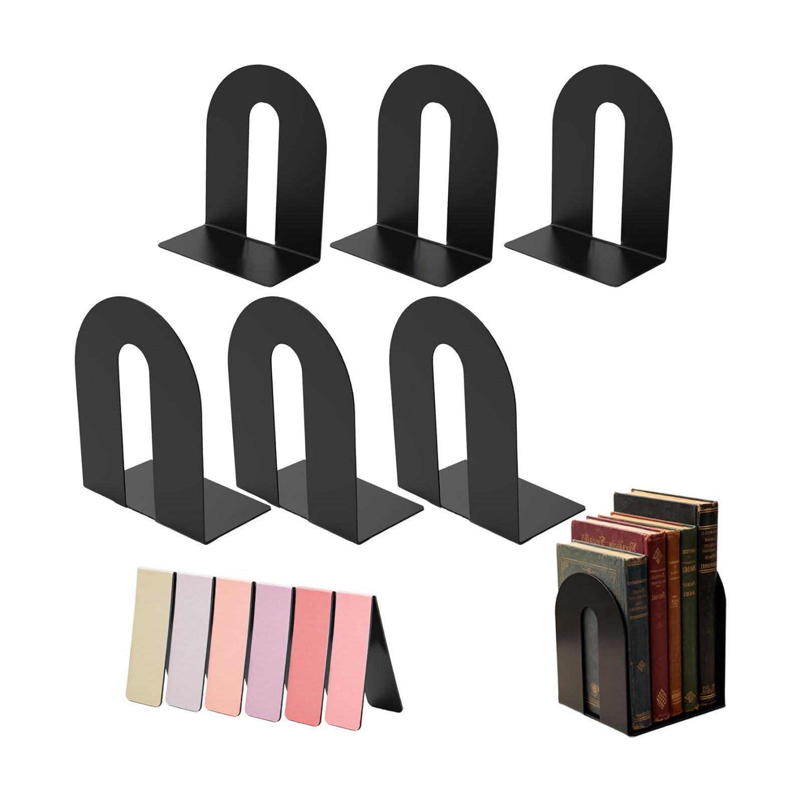 Metal Book Ends / Roubd / Black / Set of 6
