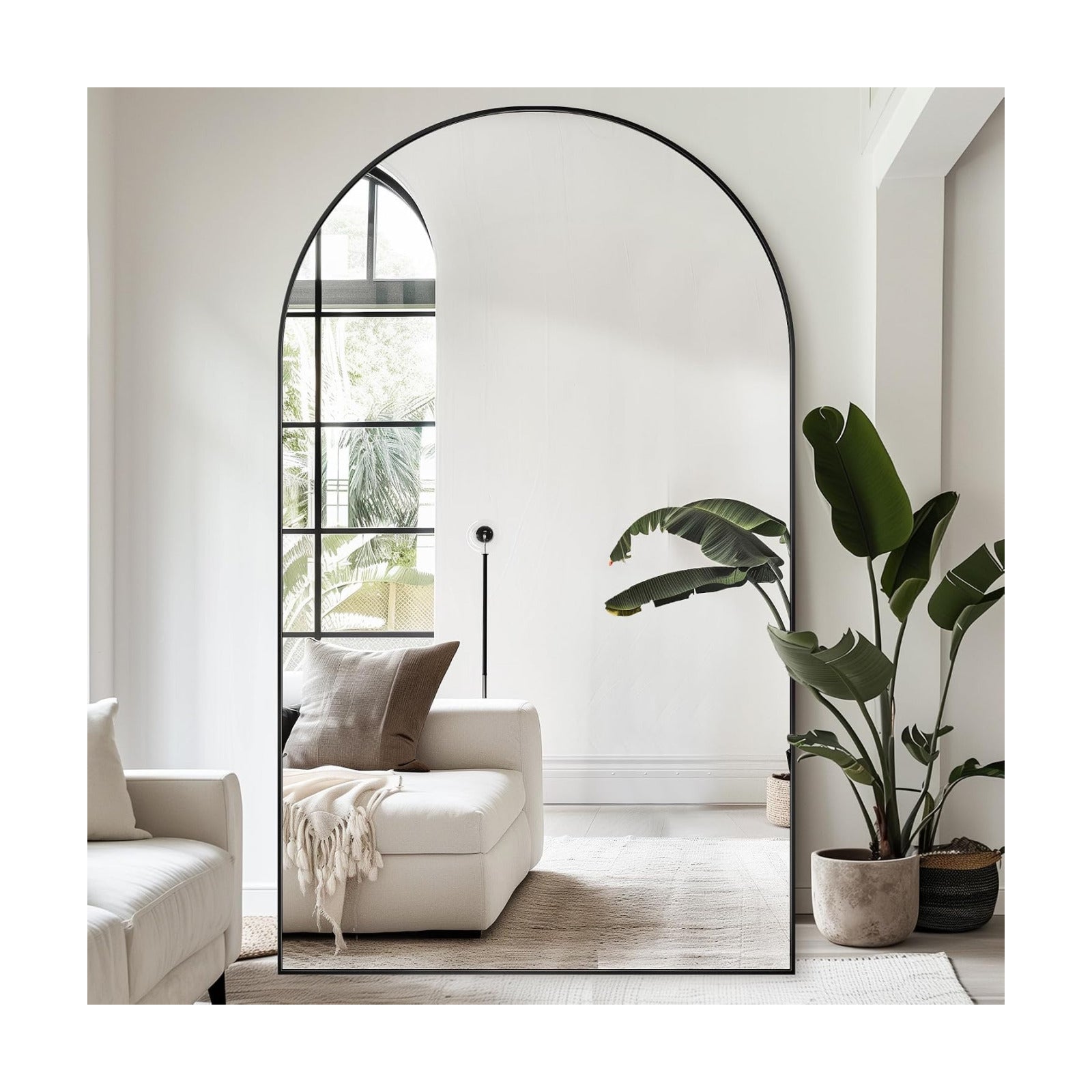 Antok 86" x46” Arched Full Length Mirror, Floor Mirror with Stand, Black