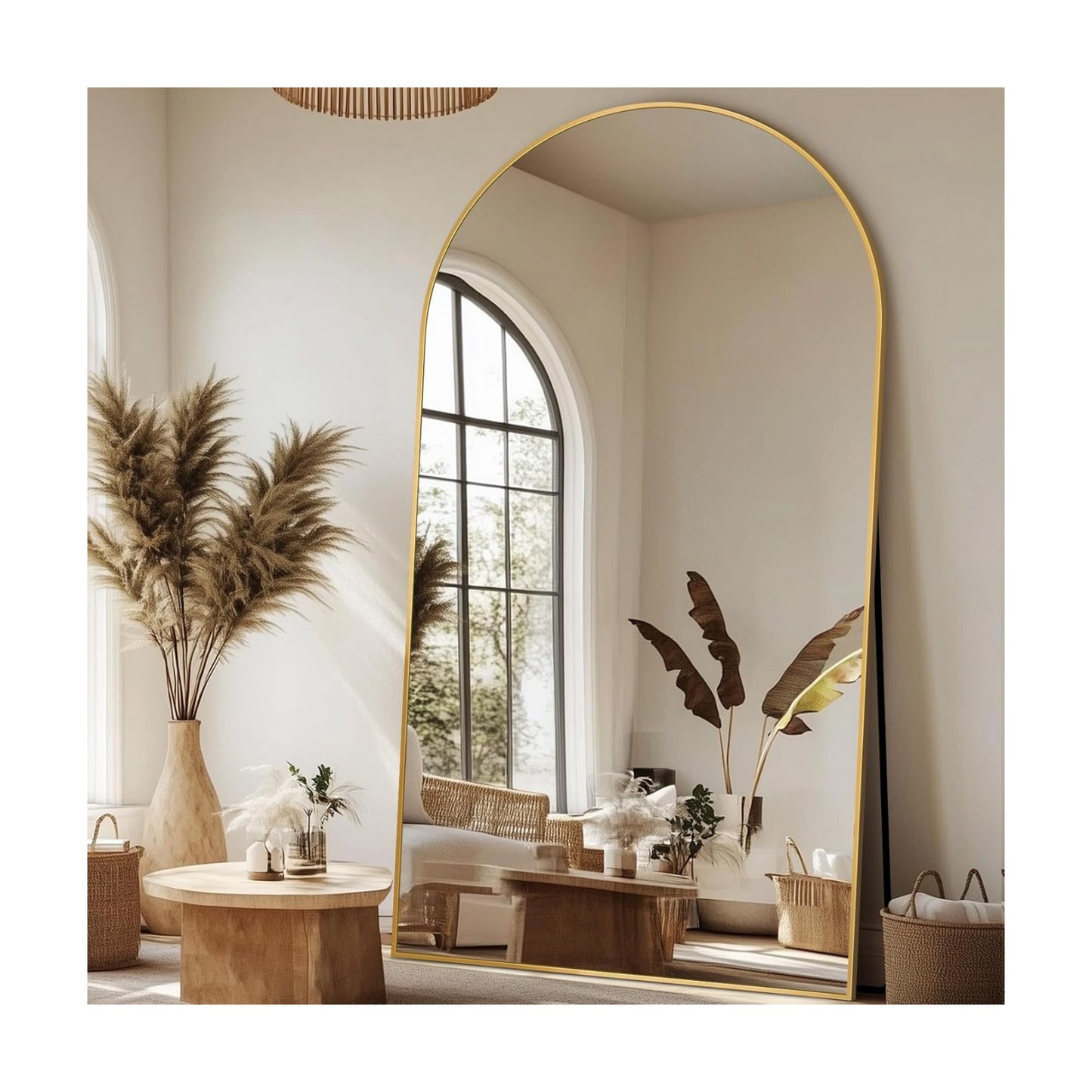Antok 91" x46” Arched Full Length Mirror, Floor Mirror with Stand, Gold