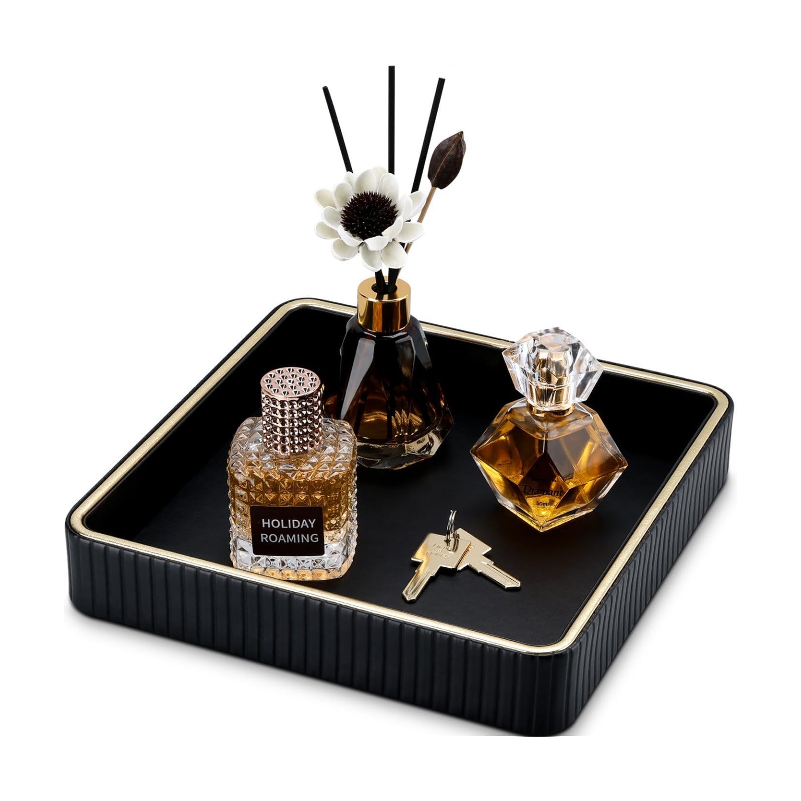 Leather Valet Tray Nightstand Organizer / Black