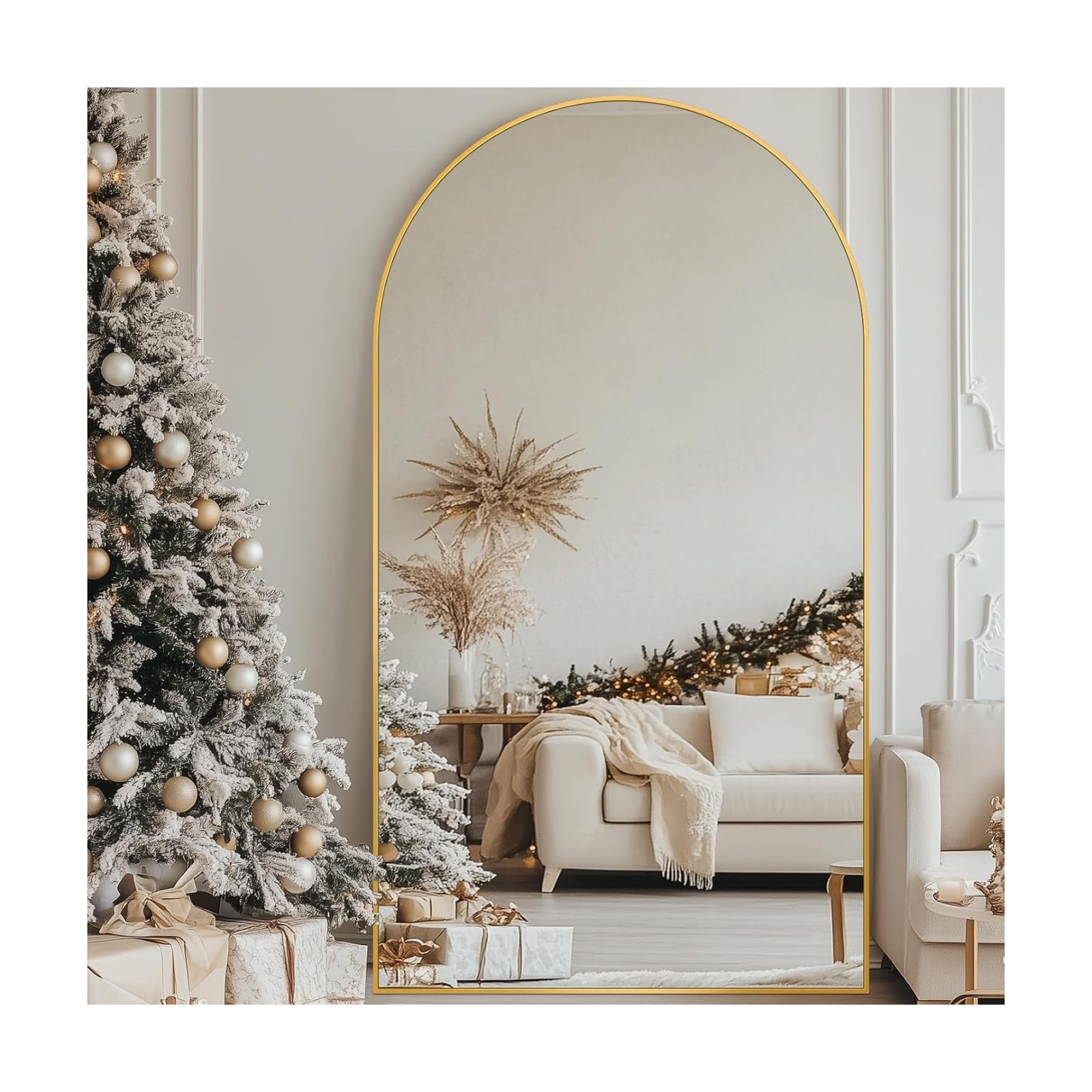 Antok 82" x44” Arched Full Length Mirror, Floor Mirror with Stand, Gold
