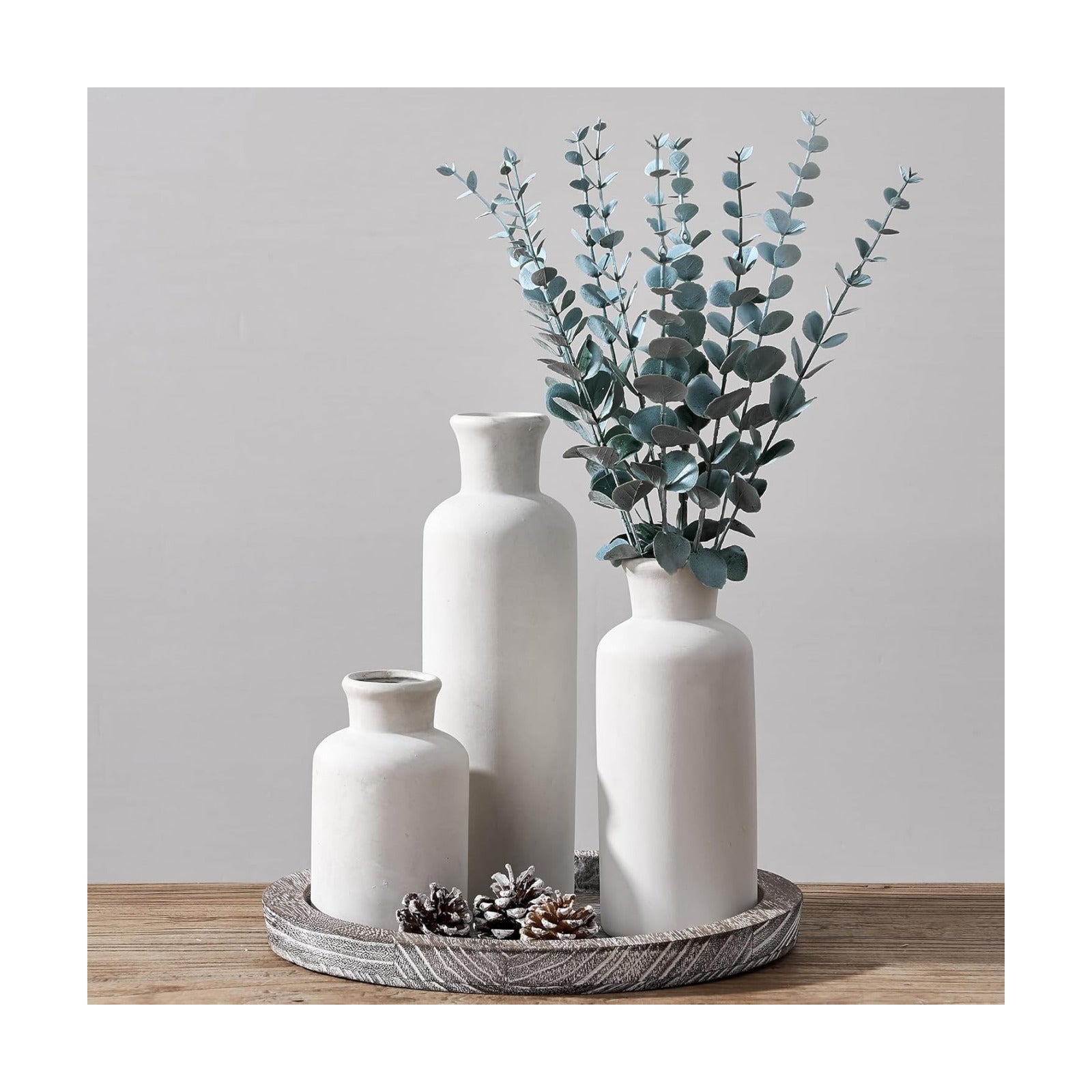 Ceramic Vase / Rustic Pottery Vase for Your / Antique-white / Set of 3