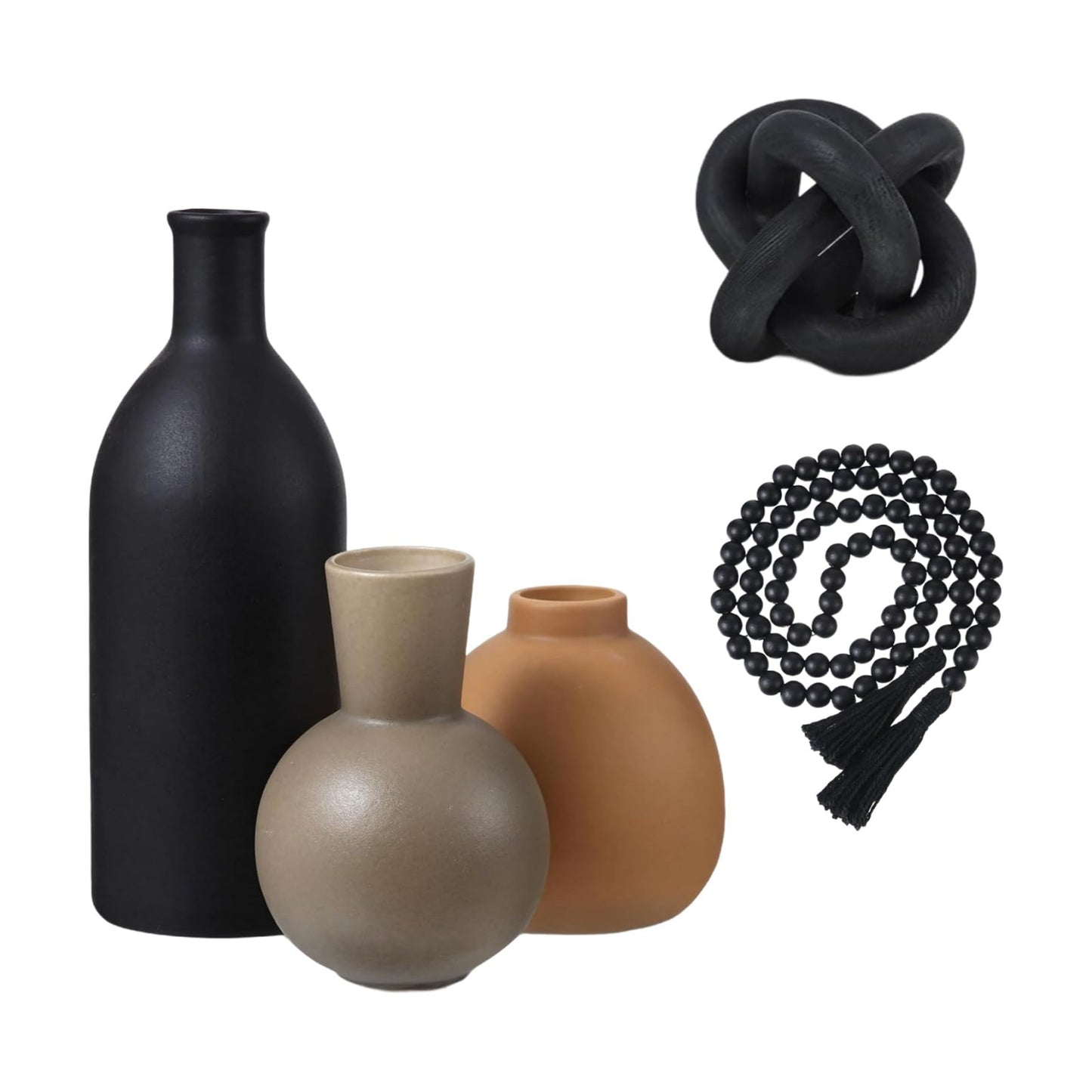 Country Style Ceramic Vase Set Table Centerpieces / Black / Set of 5