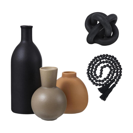 Country Style Ceramic Vase Set Table Centerpieces / Black / Set of 5