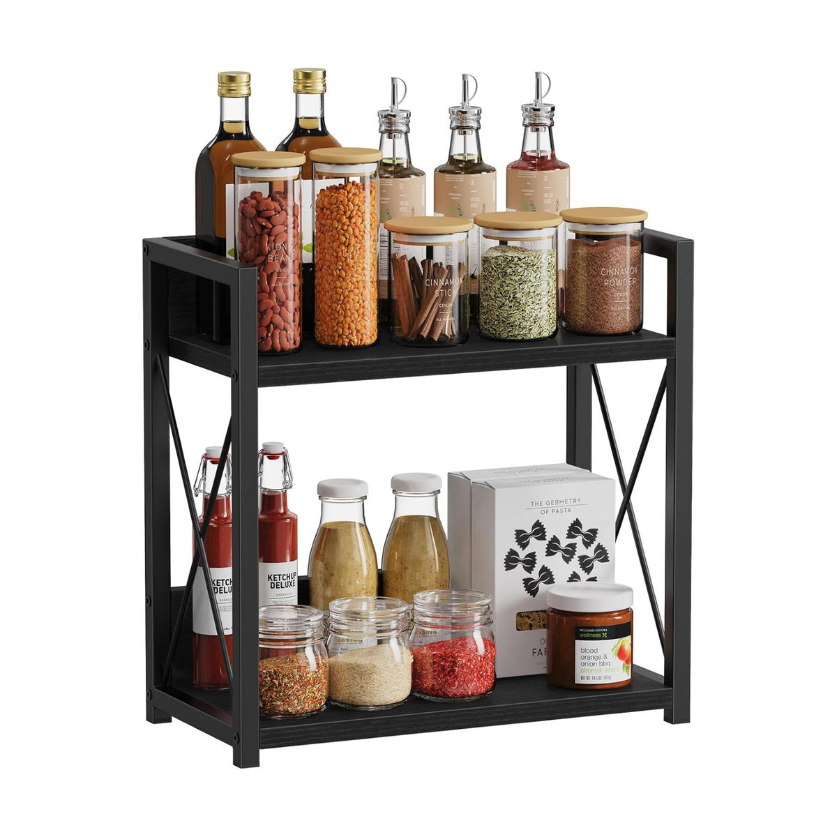 Giikin Kitchen Countertop Organizer, 2 Tier Coffee Bar Organizer, Black Spice Rack for Counter, Kitchen Counter