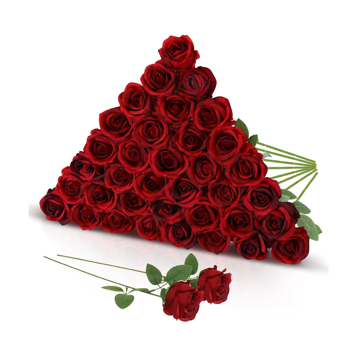 36 Pcs Burgundy Artificial Roses with Long Stems