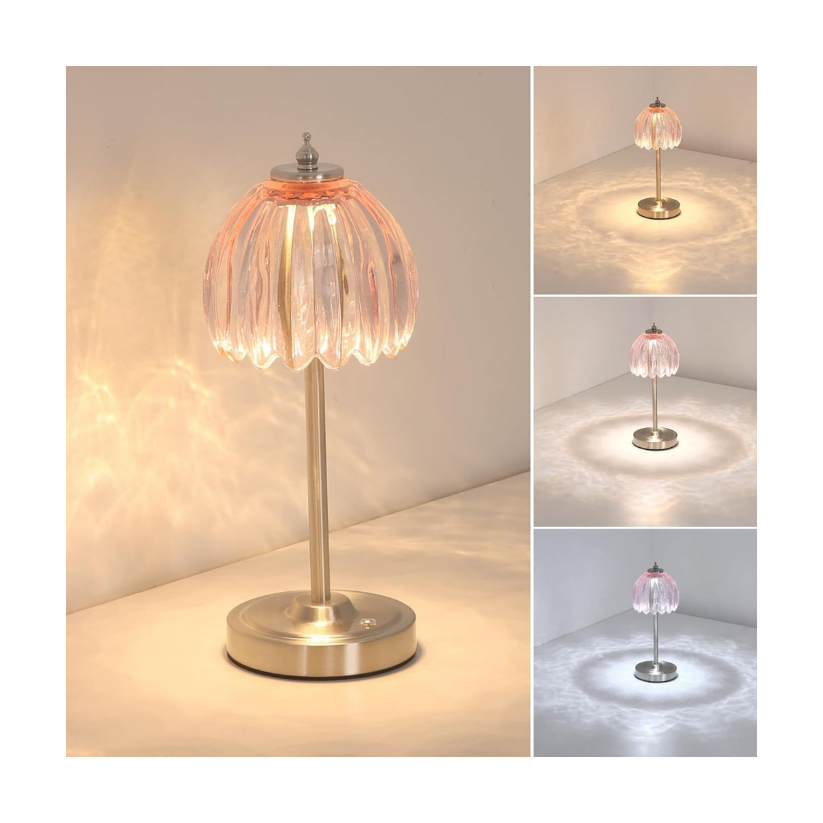 Shenmoyl Tulip Table Lamp with 5200mAh Battery & Touch Control, Cordless Small Table Lamp with 3 Colors, Dimmable