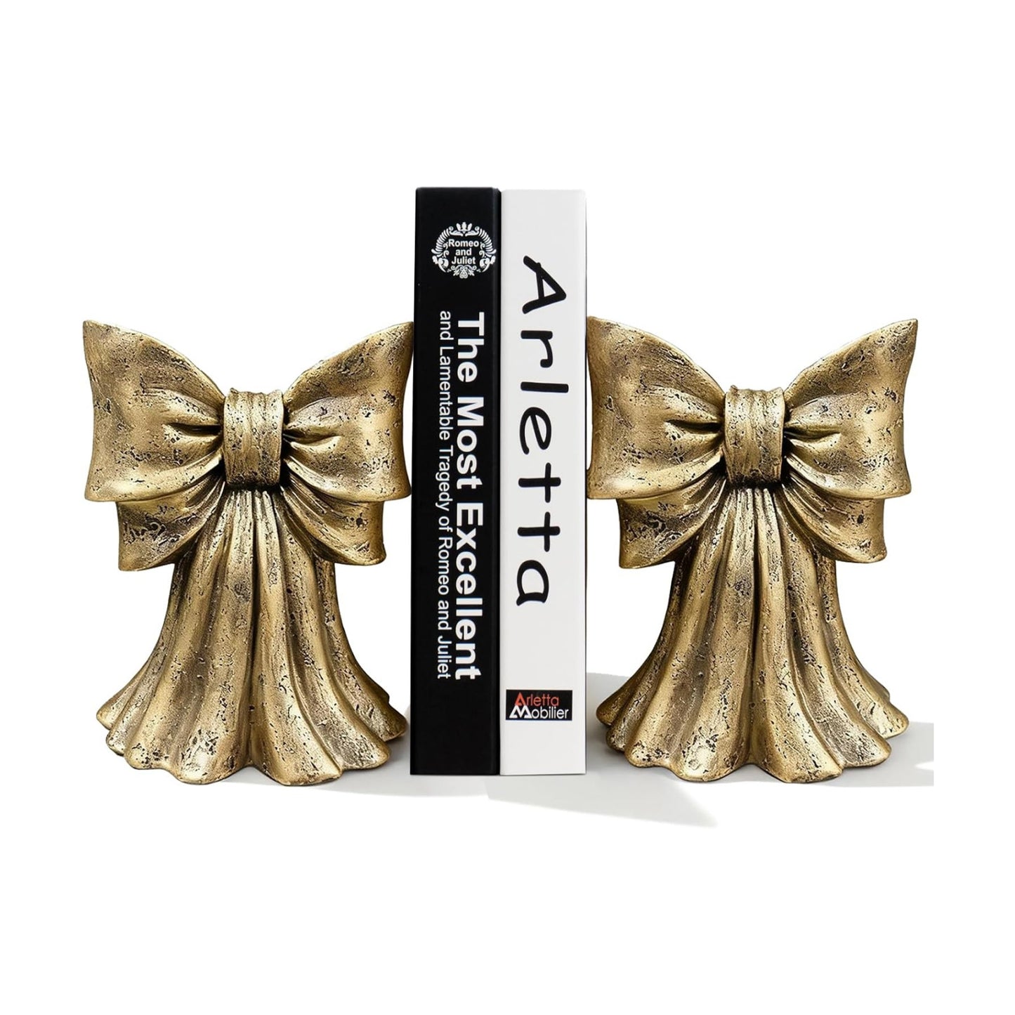 Vintage Bow Book Ends Heavy Duty Bookends for Large & Heavy Books / Gold / Set of 2