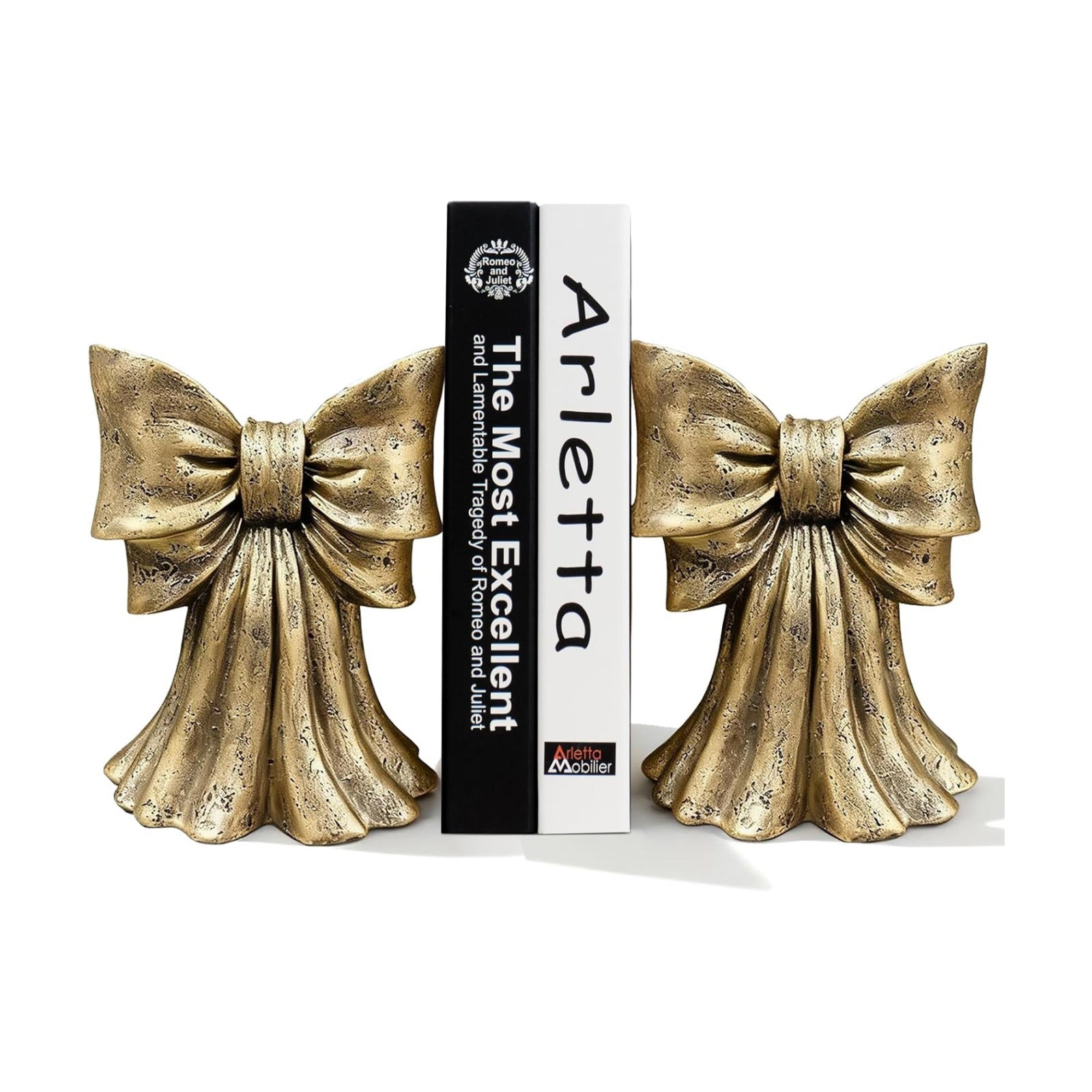 Vintage Bow Book Ends Heavy Duty Bookends for Large & Heavy Books / Gold / Set of 2
