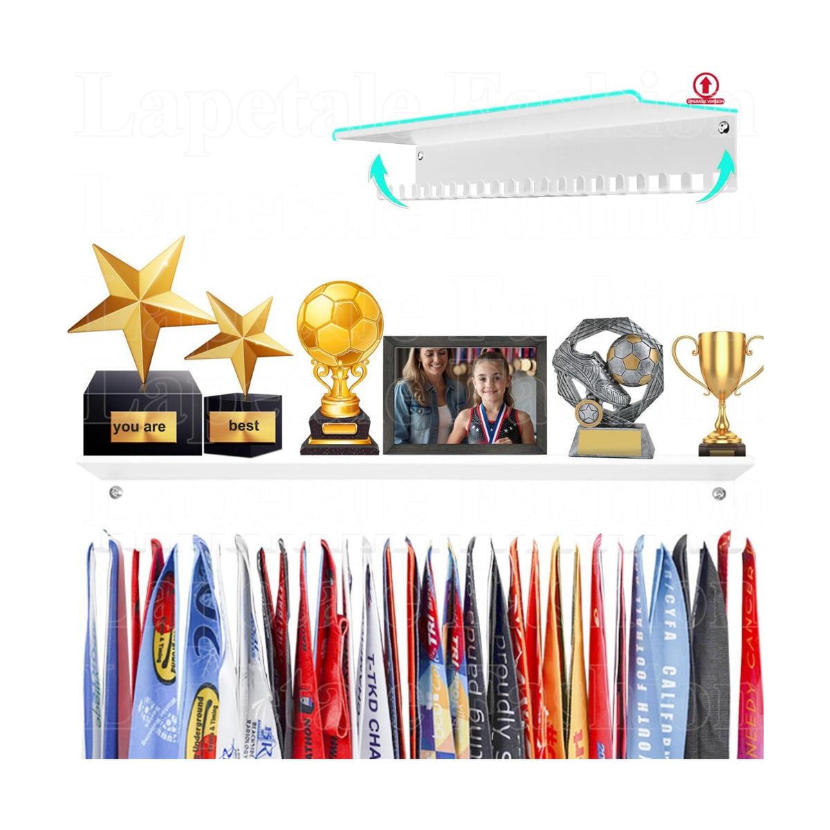 Non-Slip Trophy Shelf,Trophy and Medal Display Shelf, Medal Hanger Display For Wall with 16inchL,Shelves For Trophies